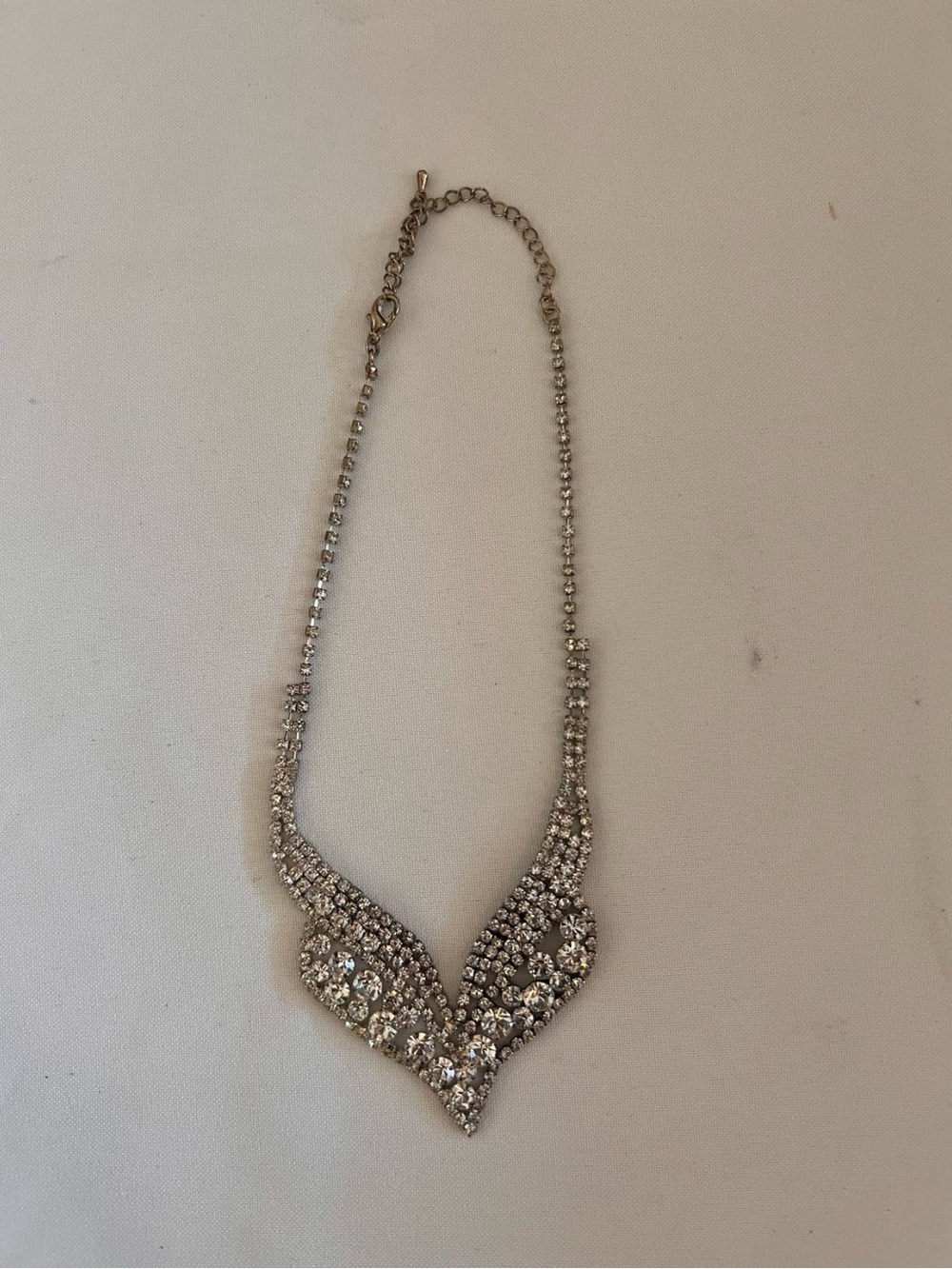 Crystal V-Front Statement Necklace - Silver